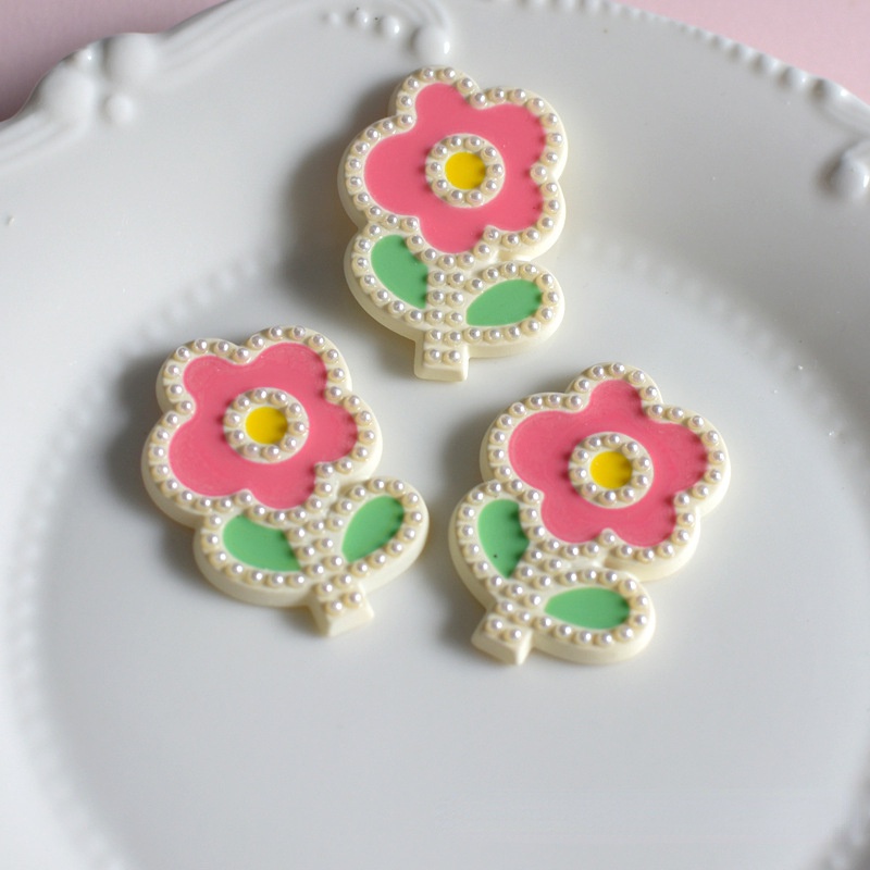 Bộ 5 Kẹp Tóc Hình Hoa Bằng Resin Đính Ngọc Trai Trang Trí Điện Thoại / Bông Tai DIY