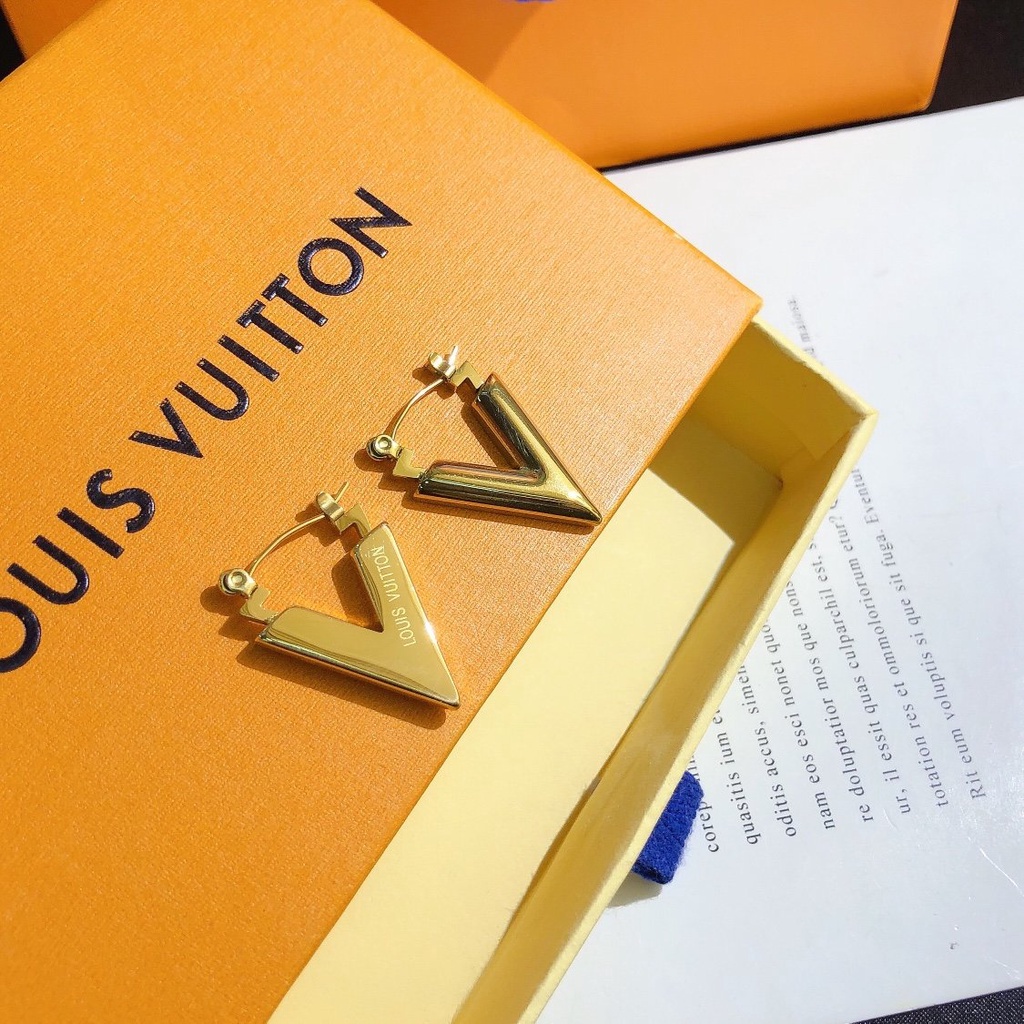 LOUIS VUITTON Khuyên Tai Tròn Bằng Thép Titan In Logo LV Thời Trang