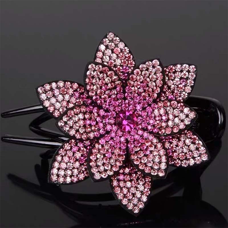 Kẹp tóc hình hoa sen đính kim cương tròn thời trang Hàn Quốc thanh lịch cho nữ
