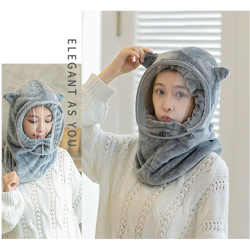 Mũ lông chuột trùm kín đầu - mũ len trùm đầu có kính chắn gió giữ ấm mùa đông