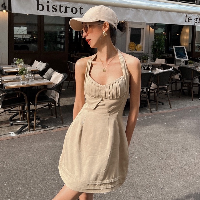 Đầm hai dây bản to chất kaki ONONMADE Camilla Mini Dress màu beige