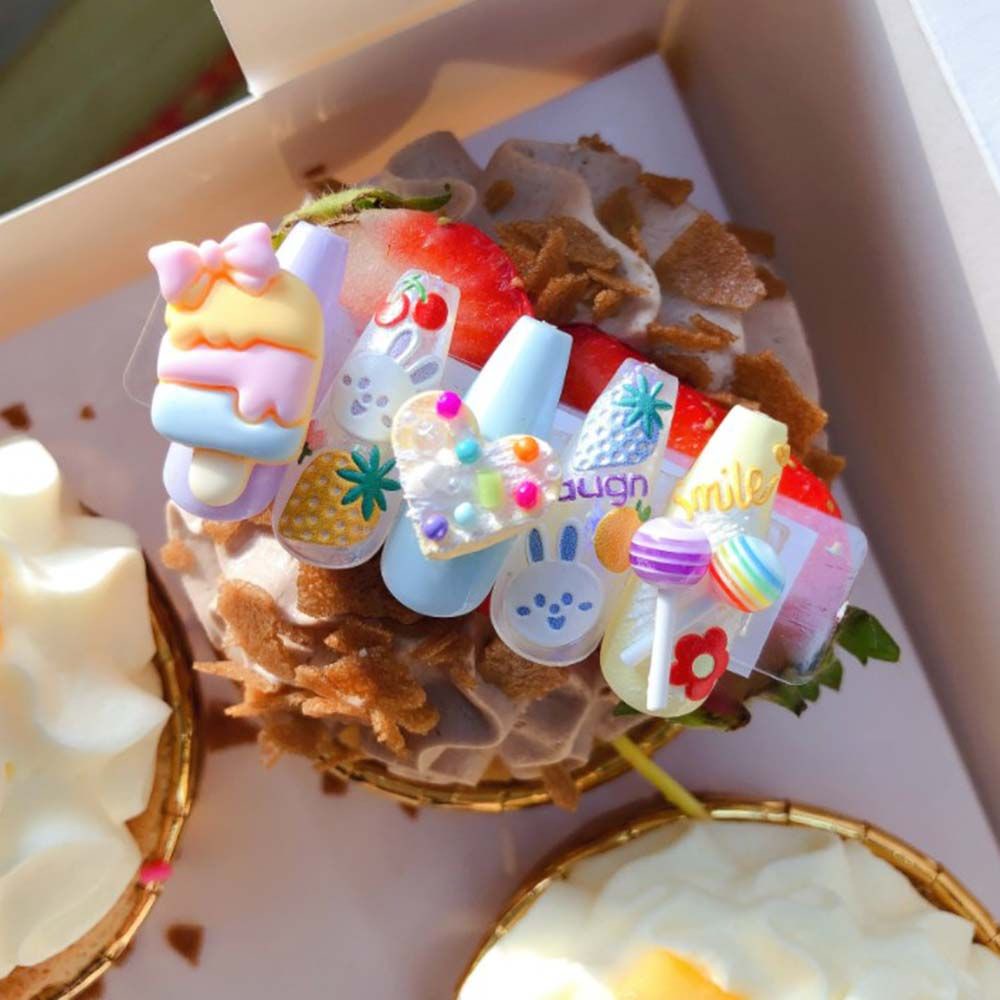 [Hàng mới về] Miếng Dán Móng Tay Siêu Mỏng Hình Trái Cây / Thỏ / Gấu / Hoa Nhỏ 5D cii DIY