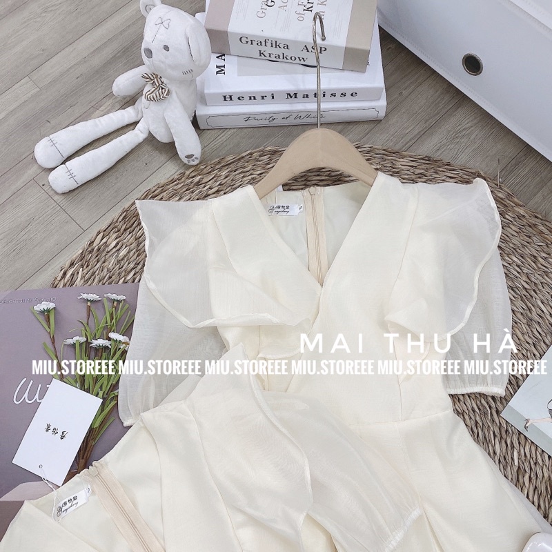 VÁY TƠ PHỐI BÈO DÁNG XOÈ HAI LỚP THẮT NƠ EO LƯNG VTBDPB