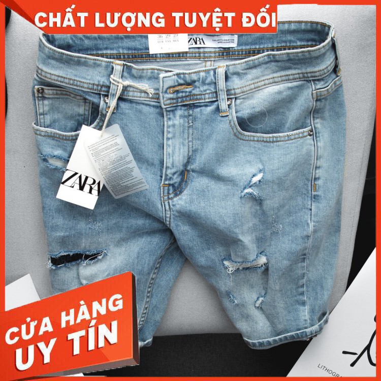 Quần Short Jean Nam ZARA hàng VNXK form slim ngang gối rách