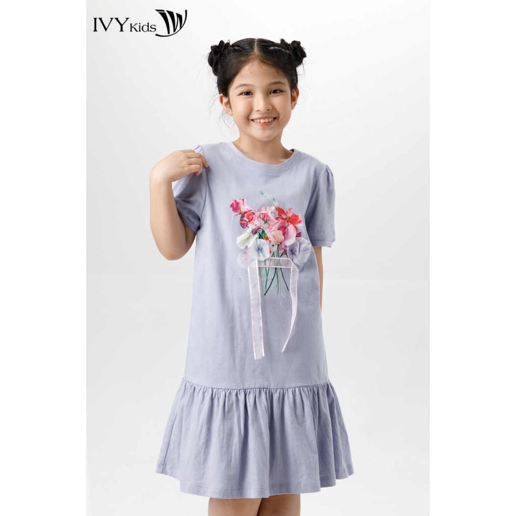 Đầm thun bé gái đính ruy băng IVY moda MS 42G1520