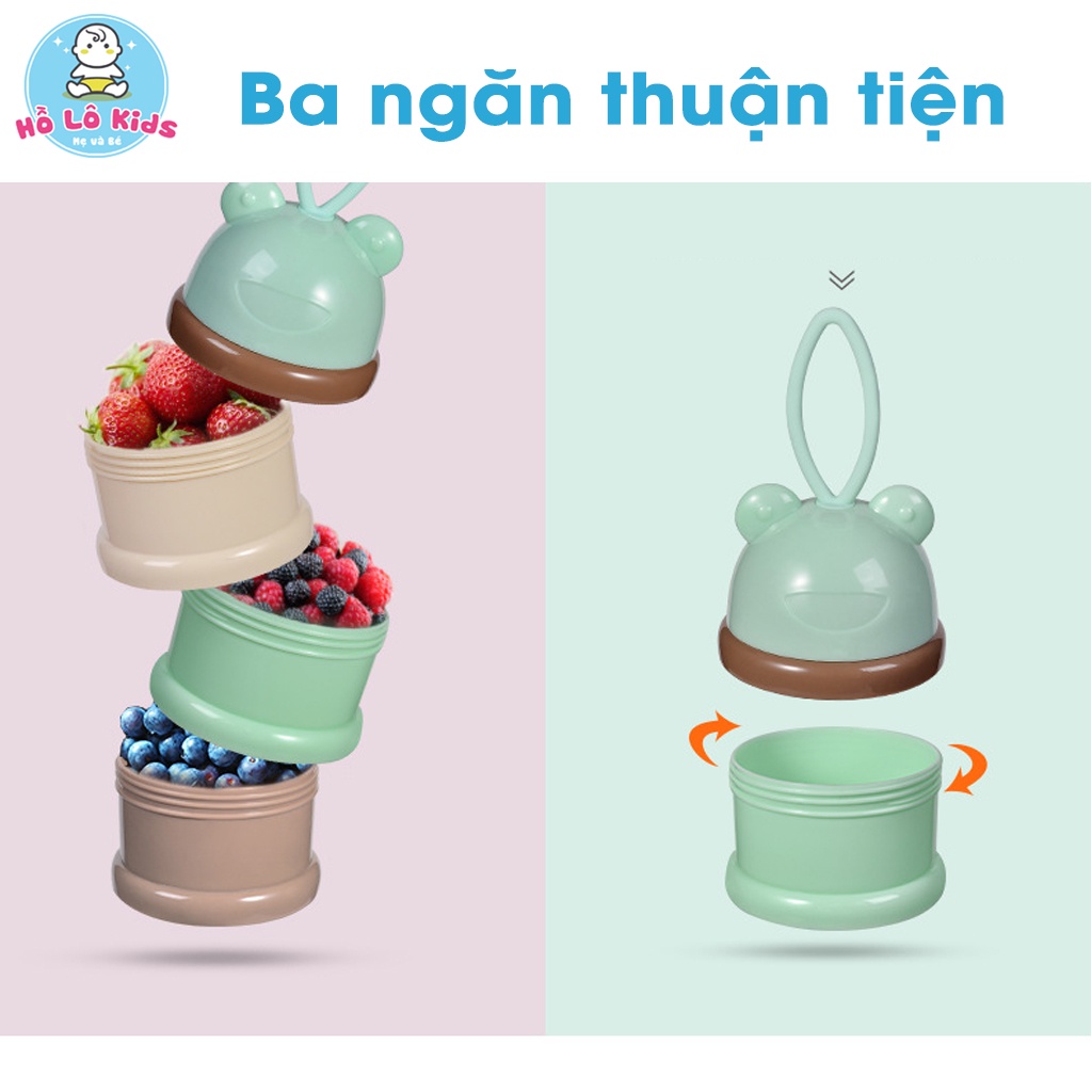 Hộp chia sữa, hộp chia thức ăn cho bé 3 tầng hình gấu có quai xách Hồ Lô Kids