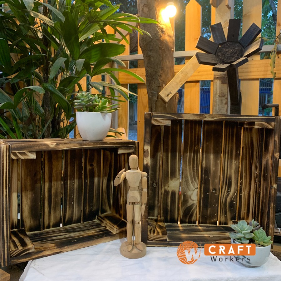 Thùng gỗ pallet vân khò lửa decor vintage