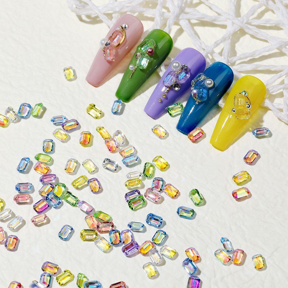 NIUYOU Set 100 Móng Tay Giả Chuyên Dụng|Bông Tai Hình Bát Giác Bằng Nhựa Resin Lấp Lánh Thời Trang|Hạt Ngọc Trang Trí Móng Tay