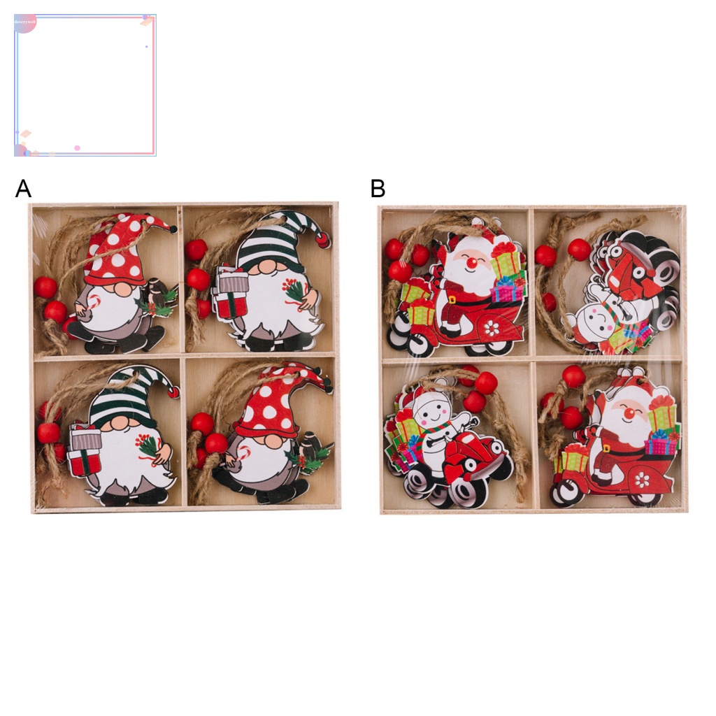 Bộ 12 Miếng Gỗ Hình Ông Già Noel Treo Trang Trí Xe Hơi