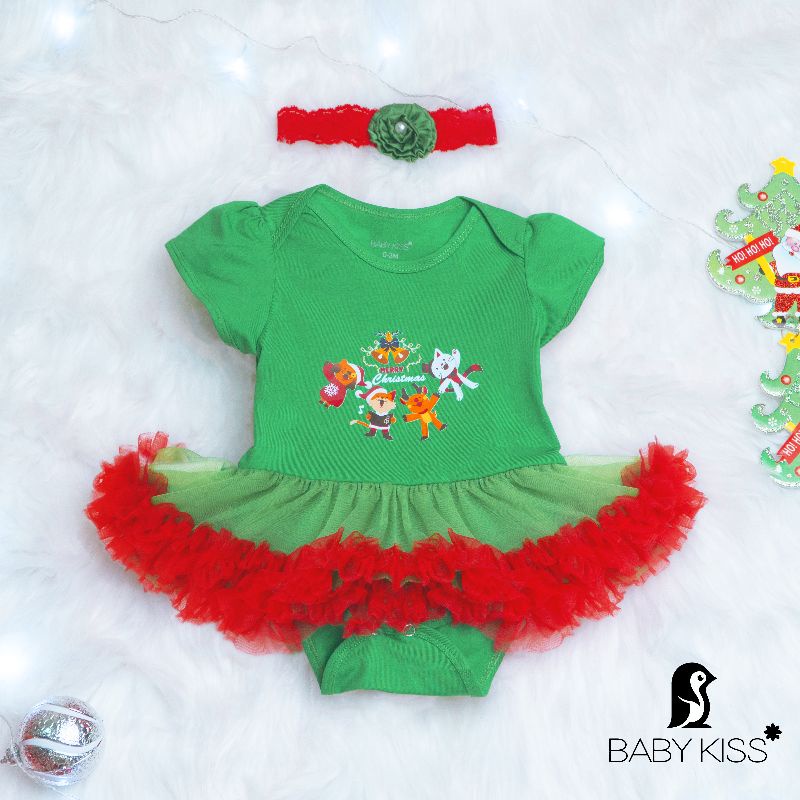 Set Noel cho bé gáixanh chân váy đỏ Baby Kiss cho bé 3 đến 13kg