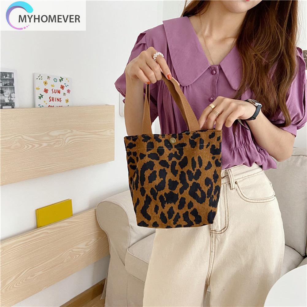 túi Casual Corduroy Bento Handbag Women Animal Print Portable Lunch Storage Bag nữ