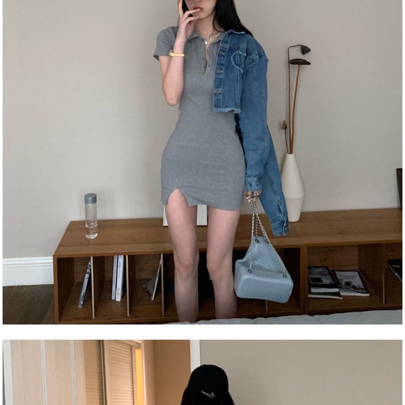 Đầm Tay Ngắn Cổ Polo Thiết Kế Mới Quyến Rũ Thời Trang Theo Phong Cách Hàn Quốc Cho Nữ