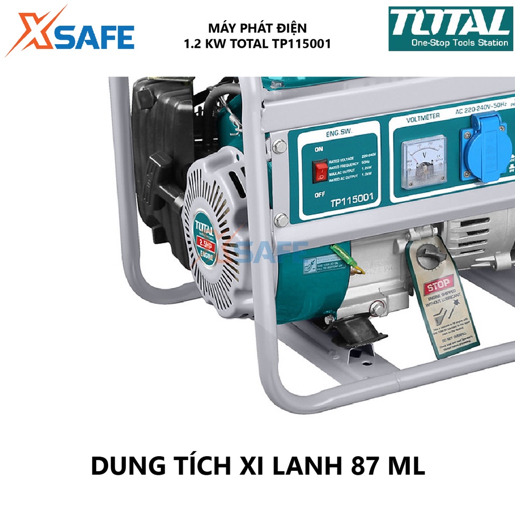 Máy phát điện chạy xăng TOTAL TP115001 động cơ phát điện dùng xăng 220-240V/50hz , Công suất tối đa 1.2 KW