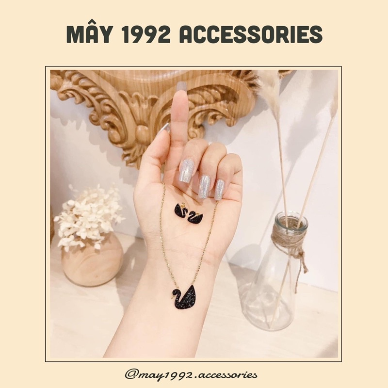 (TITAN CAO CẤP) set khuyên tai dây chuyền thiên nga đẹp, thời trang nữ - may1992.accessories