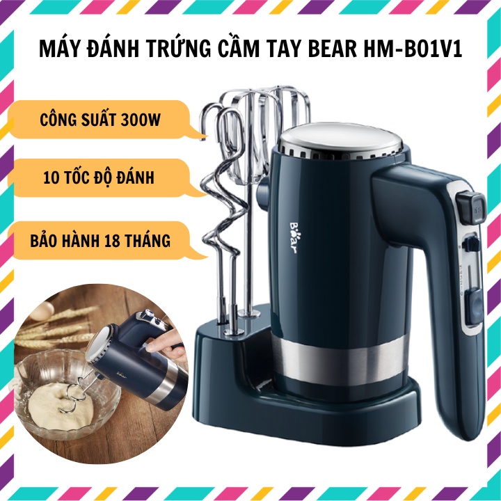 Máy đánh trứng cầm tay Bear HM-B01V1 (DDQ-B02L1) công suất 300W, 10 tốc độ đánh, bảo hành 18 tháng bản quốc tế