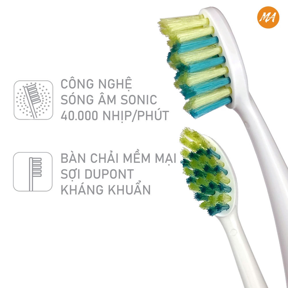 Bàn chải điện MaxAir công nghệ sóng âm Sonic, 5 chế độ rung, tặng kèm 2 đầu bàn chải, hàng chính hãng, BH 12T