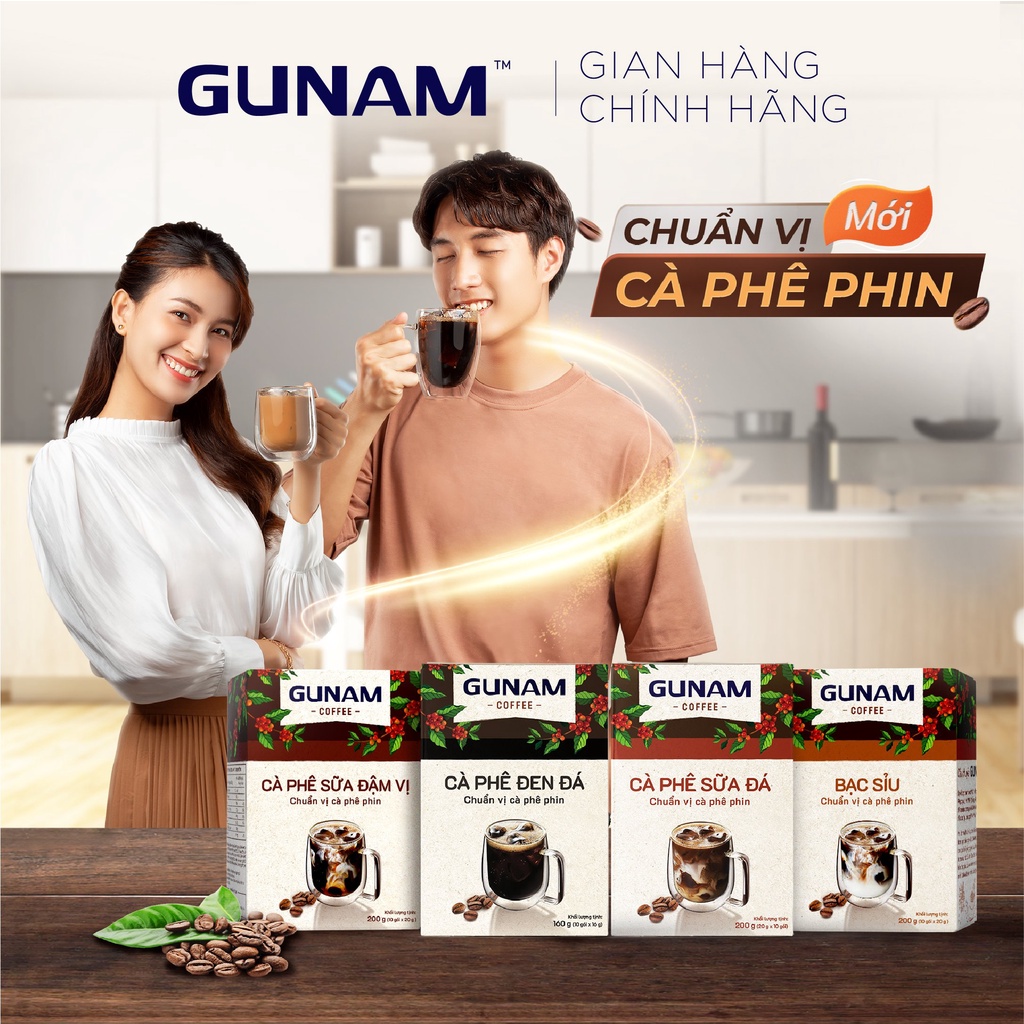 Combo Nguyên vị- cà phê hoà tan GUNAM bạc sỉu (10 gói x 20g) + cà phê hoà tan GUNAM đậm vị (10 gói x 20g)