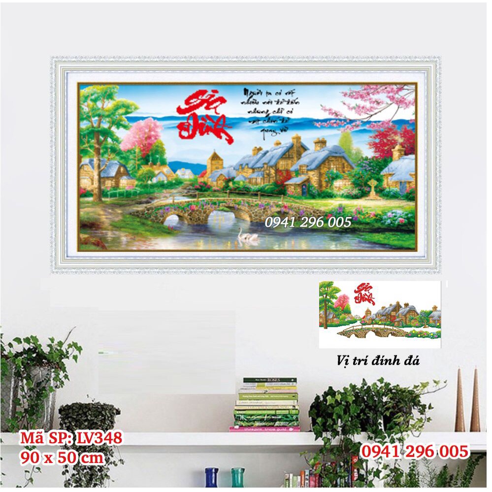 [Mẫu Mới] Tranh đính đá Gia đình LV530 (100x57cm) - tranh chưa đính đá