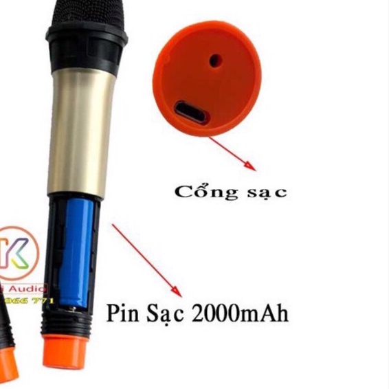 BỘ 2 MICRO ĐA NĂNG KHÔNG DÂY K5 SHURE KIM LOAI 2 MIC UHF LED TẶNG KÈM PIN 6000MAH