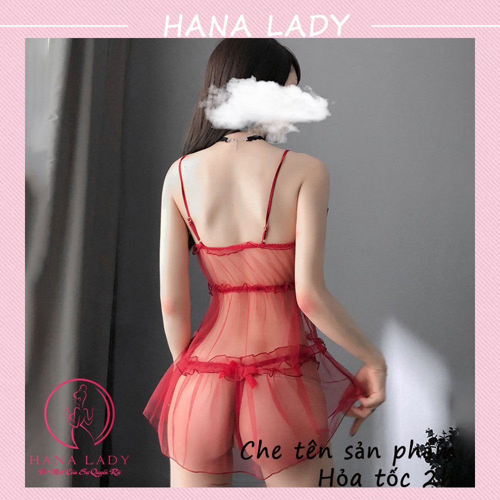 Váy ngủ sexy - Đầm ngủ xuyên thấu nơ tiểu thư gợi cảm kèm quần lọt khe ren sexy VN457