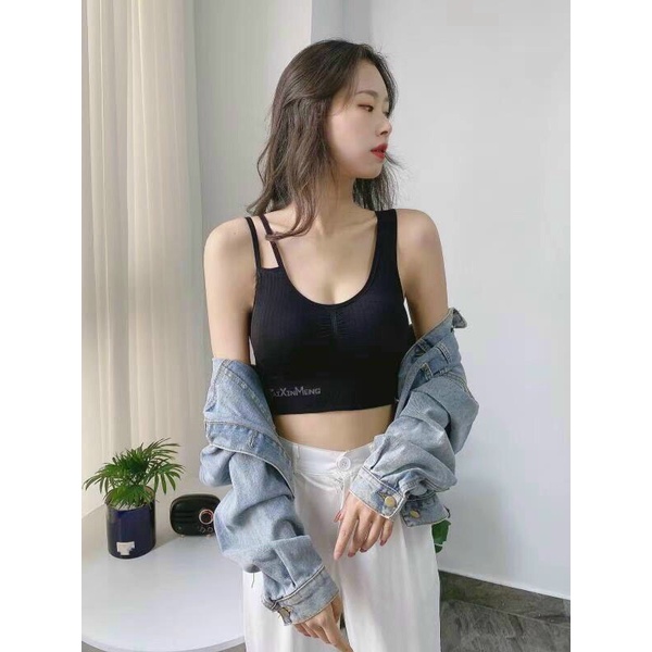 Áo Bra Len Tâm Cotton 2 Dây Bất Đối Xứng -Áo Tập Gym Thể Thao Yoga