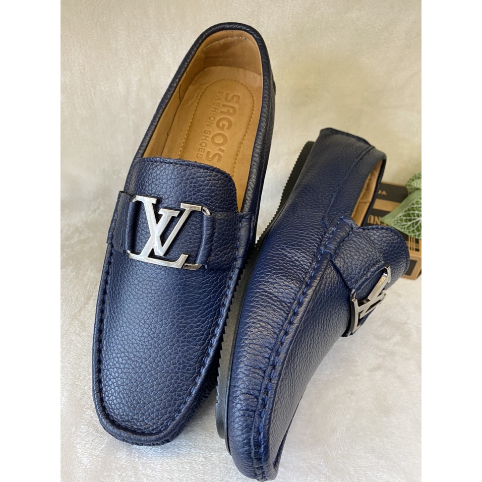 Giày Mọi Nam Da Bò Thật Giày Lười LV Da Cao Cấp Màu Đen -M24 Giày SAGO’S BH 12 Tháng Tặng kèm vớ.