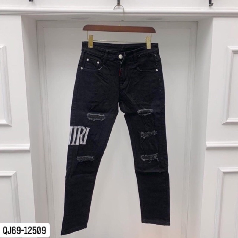 Quần Biker Amiri chữ thêu mài rách hot 2021