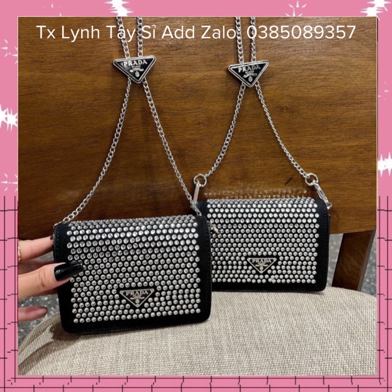 Túi Ví Mini 15cm P.r.a.d.a Đính Đá  Túi Đeo Chéo Nữ (Video+Ảnh Thật)