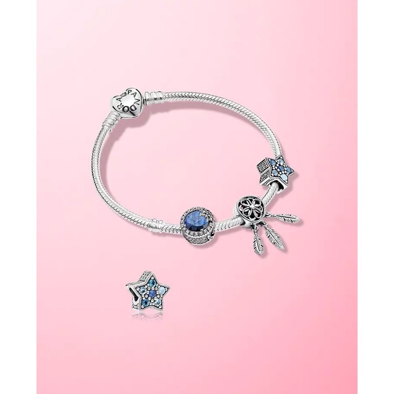 charm pan ngôi sao xanh bạc s925 cao cấp