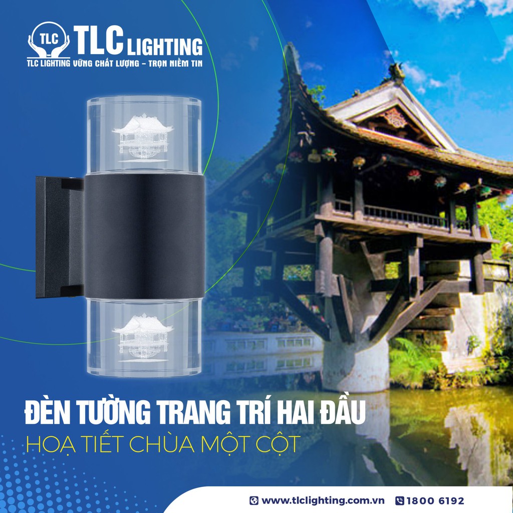 Đèn LED TLC gắn tường hai đầu – Hoạ tiết Chùa Một Cột, cá chép hóa rồng, Cột cờ, hoa sen