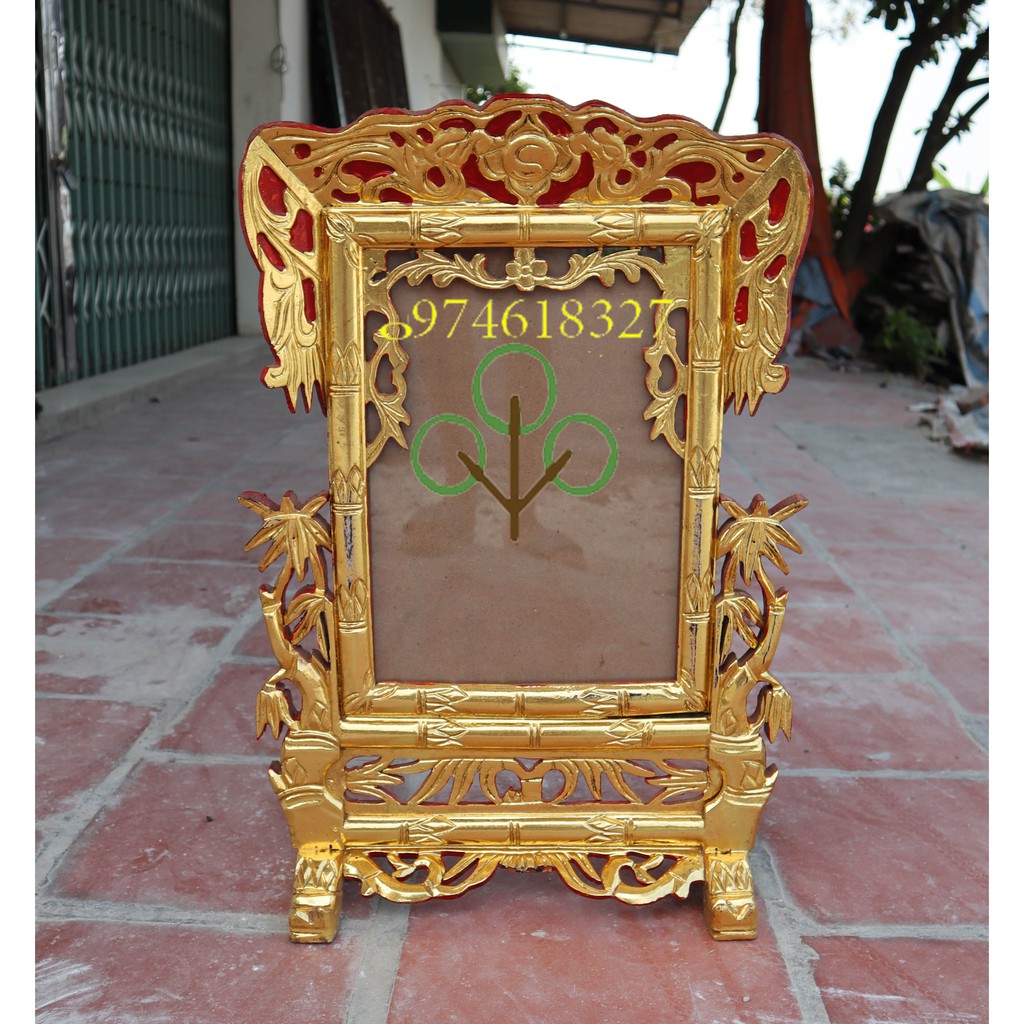 Khung hình thờ trúc gỗ mít sơn son thếp vàng 2 cỡ ảnh thờ