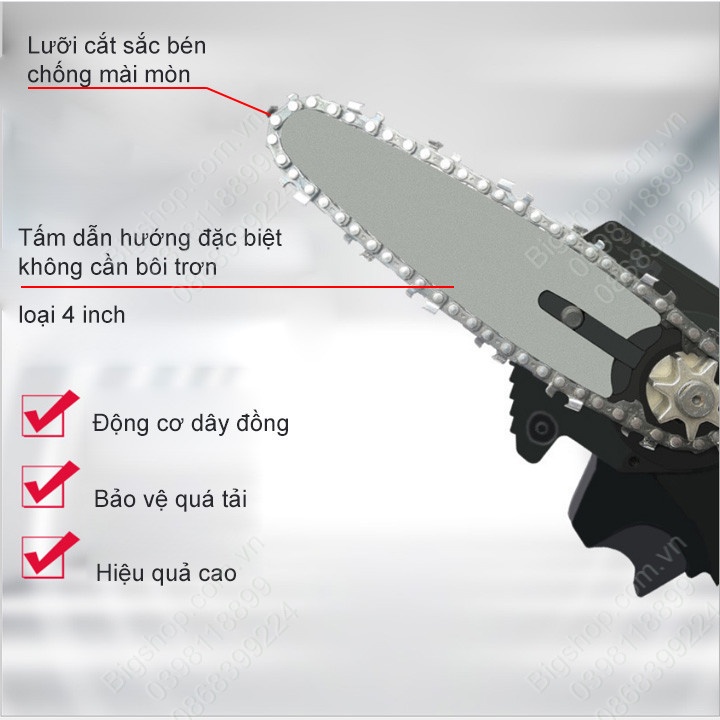 Xích  máy cưa pin mini cầm tay ,dùng lam 4 inch ,dài 10cm, xích máy cưa gỗ dùng pin
