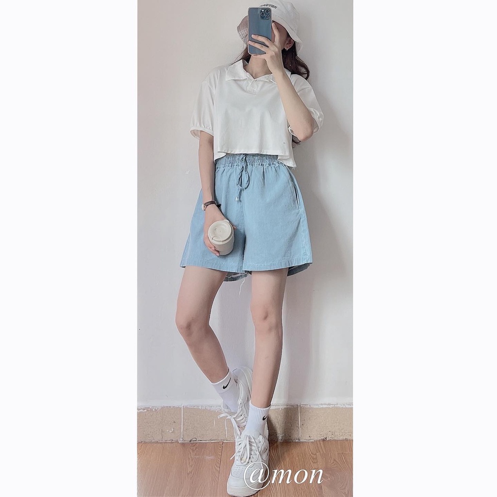 2101628 Quần short kaki thô trơn ulzzang nữ phong cách hàn quốc basic nhiều màu freesize