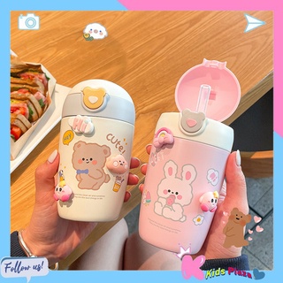 Bình nước giữ nhiệt cho bé cute 320ml, Bình giữ nhiệt có ống hút cho bé mang đi học A3