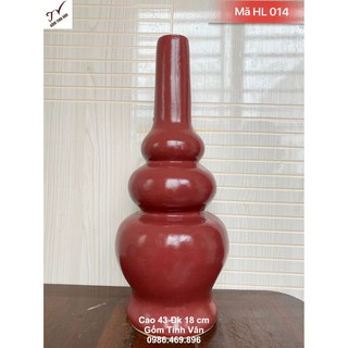 Hồ lô thu lôi chống sét, mã HL014, hồ lô 3 bầu tròn, tráng men mận đỏ, cao 43-đk 18 cm, gốm xây dựng bát tràng cao cấp