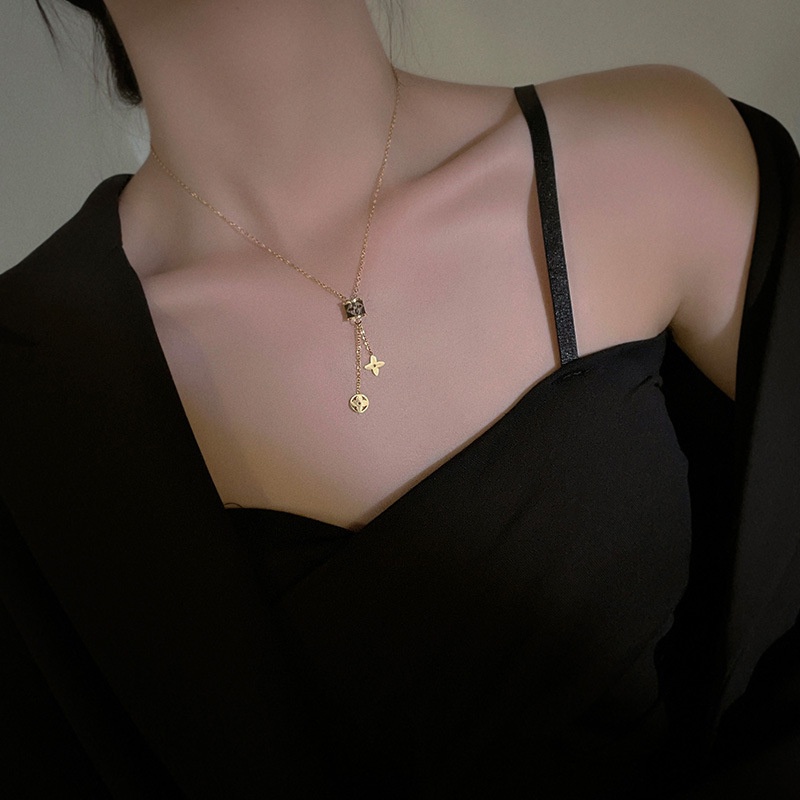 Khuyên Tai Vòng Cổ Bằng Thép Không Gỉ Nhẹ Nhàng Thiết Kế Thần Tiên Cổ Điển Phối Tua Rua Màu Bảo Quản Màu Sắc Mới