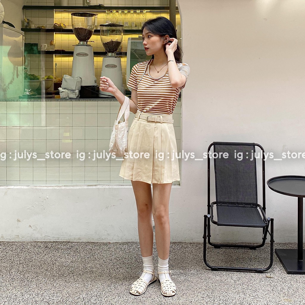 Áo thun kẻ rút sườn hở vai (ảnh thật kèm video)