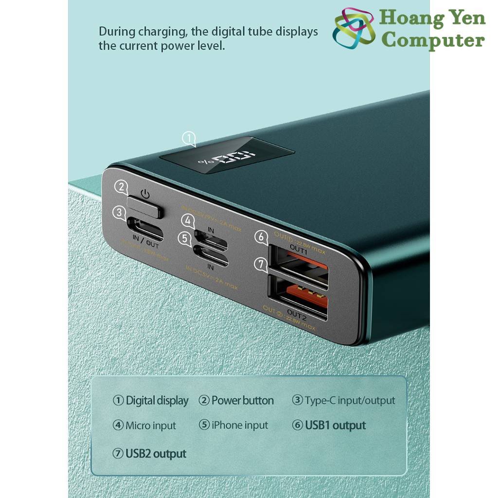 Sạc Dự Phòng Remax RPP-190 20000Mah (Sạc Nhanh QC3.0 18W, 22.5W, PD 18W, VOOC 2.0) - BH 1 Năm - Hoàng Yến Computer