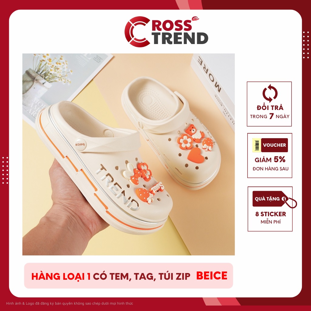 Dép cross, Dép crocs nữ Beice Hàn Quốc siêu mềm mang êm chân tặng kèm 8 sticker charm 2D CROSS TREND