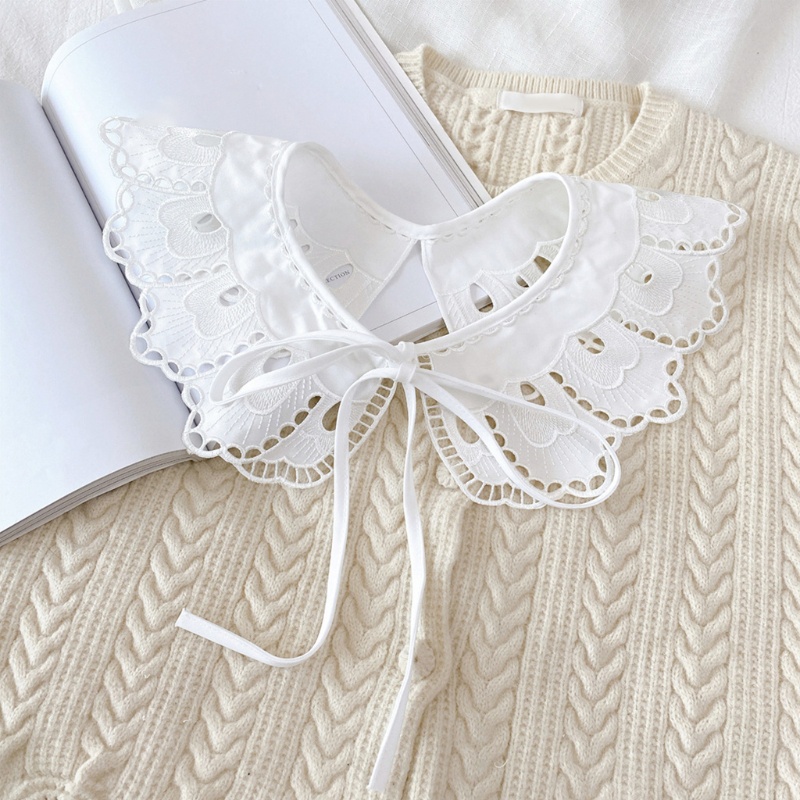 Yoioi Khăn Choàng Cổ Giả Cotton Màu Trắng Thêu Họa Tiết Hoa Vảy Cá Trang Trí Cho Nữ