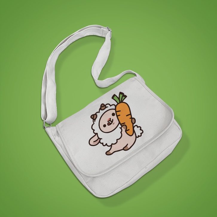 Túi vải đeo vai đeo chéo túi vải canvas màu trắng in hình Chú Cừu Cute