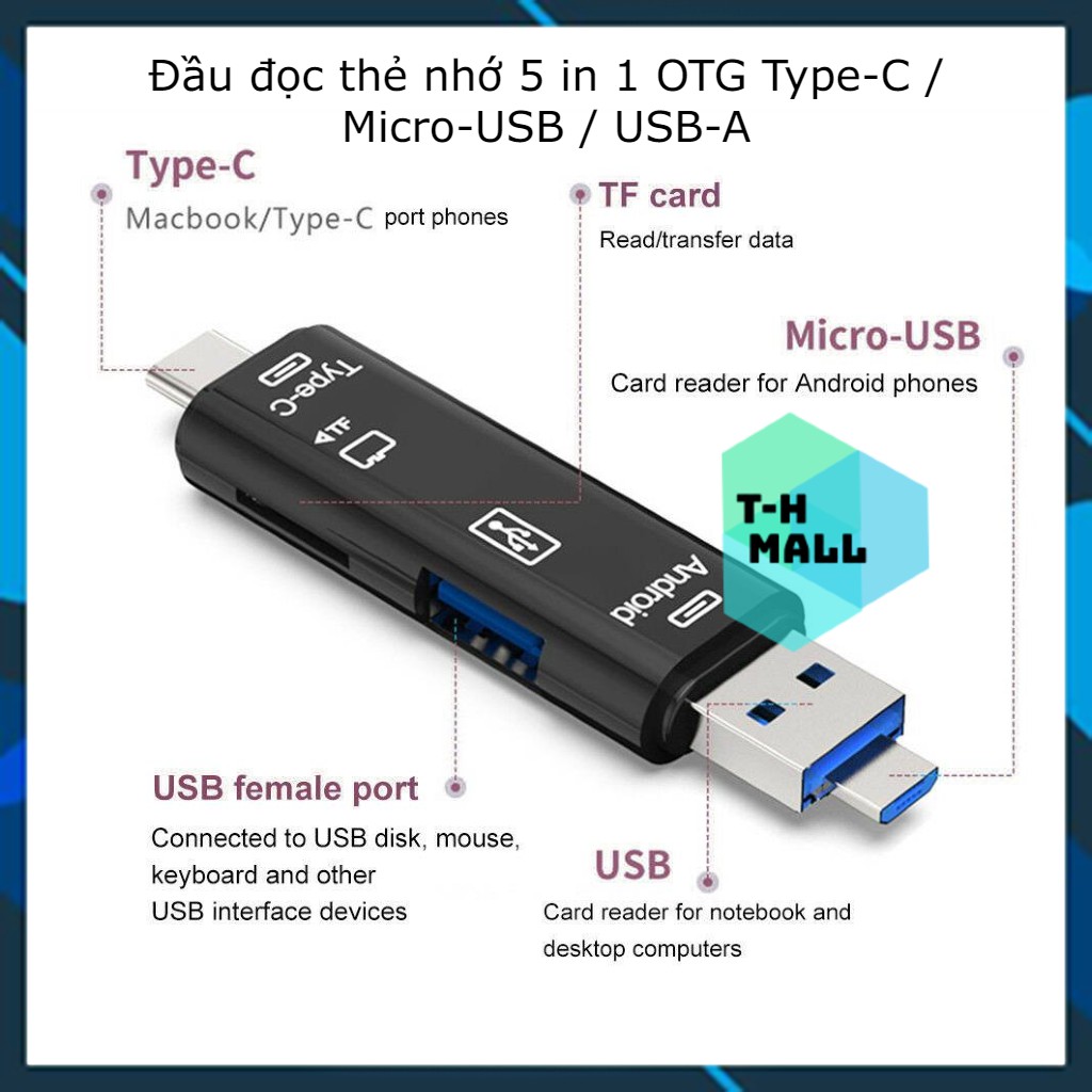 Đầu Đọc Thẻ Nhớ 5 Trong 1 / 6 trong 1 USB 2.0 SD TF Bộ Chuyển Đổi OTG