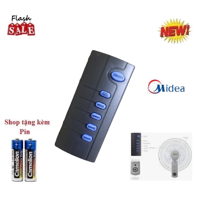 Remote Điều khiển quạt treo tường, cây Midea- Hàng mới Chính hãng công ty 100% tặng kèm Pin