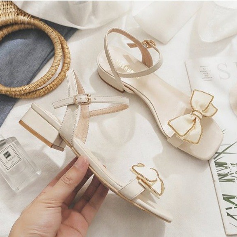 Giày Sandal Cao Gót Cài Khóa Đính Nơ Thời Trang Mùa Hè Phong Cách Hàn Quốc Dành Cho Nữ 2022