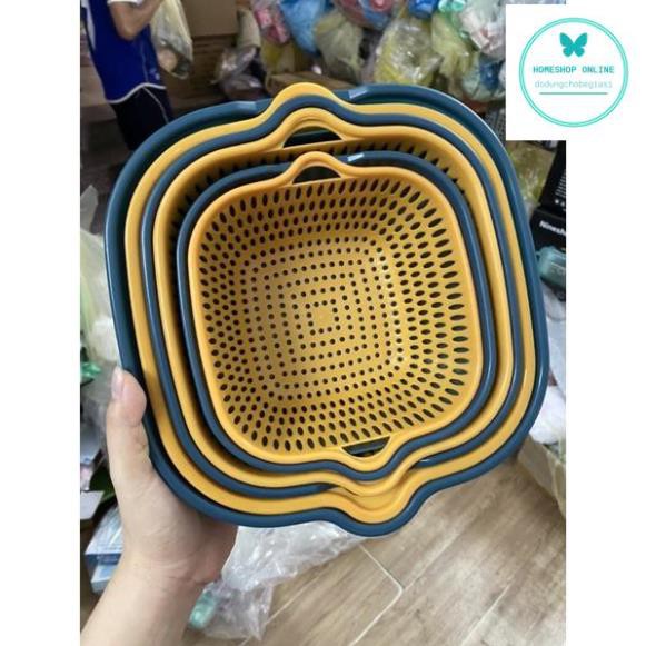 Bộ Rổ Nhựa Kèm Chậu 6 Món Cao Cấp Mới Bộ Sét 6 Chậu Kèm Rổ Dáng Vuông Tiện Lợi