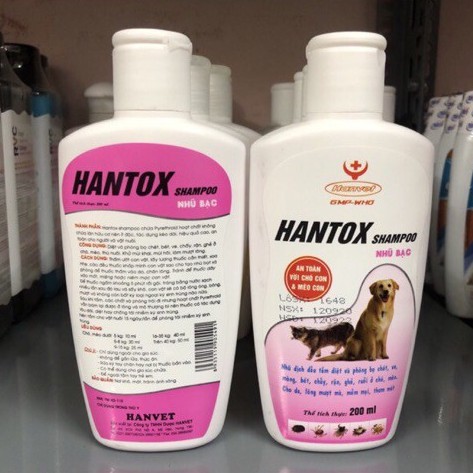 Sữa Tắm Ve Rận Bọ Chét Mượt Lông cho chó con và mèo con Hantox Shampoo Hồng Nhũ Bạc 200m  Pet -1989