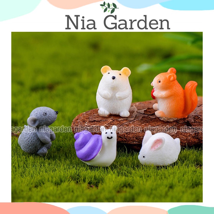 Tiểu cảnh trang trí bể cá sen đá chậu cây vườn terarium mô hình thỏ sóc chuột ốc sên mini Nia Garden N5
