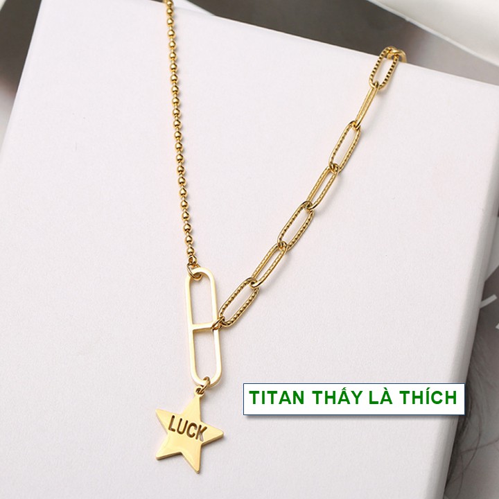 Dây chuyền vàng kiểu hàn quốc nữ titan phối dây mặt ngôi sao may mắn - Hàng chuẩn titan màu sắc bóng đẹp