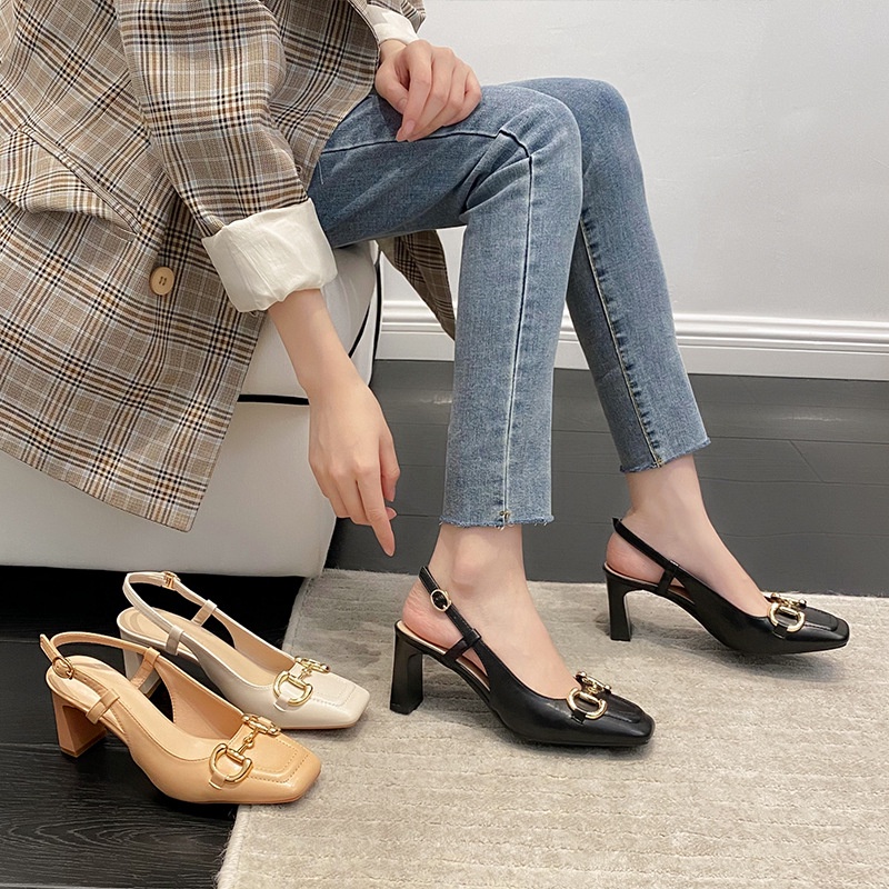 Giày Sandal Cao Gót Hở Ngón Cài Khóa Sau Gót 2022 Kiểu Pháp Thời Trang Mùa Hè Cho Nữ