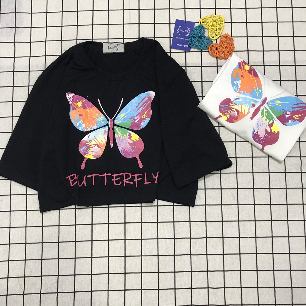 Áo Croptop Nữ Tay Lỡ In Hình Bướm Butterfly  Lapi VN Phong Cách Ulzzang  Freesize Phom Rộng, Áo Thun Unisex